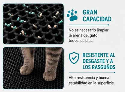 Alfombrilla para Arena de Gatos 58 x 42 cm, Doble Capa, Impermeable, Negra