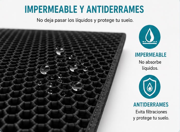 Alfombrilla para Arena de Gatos 58 x 42 cm, Doble Capa, Impermeable, Negra